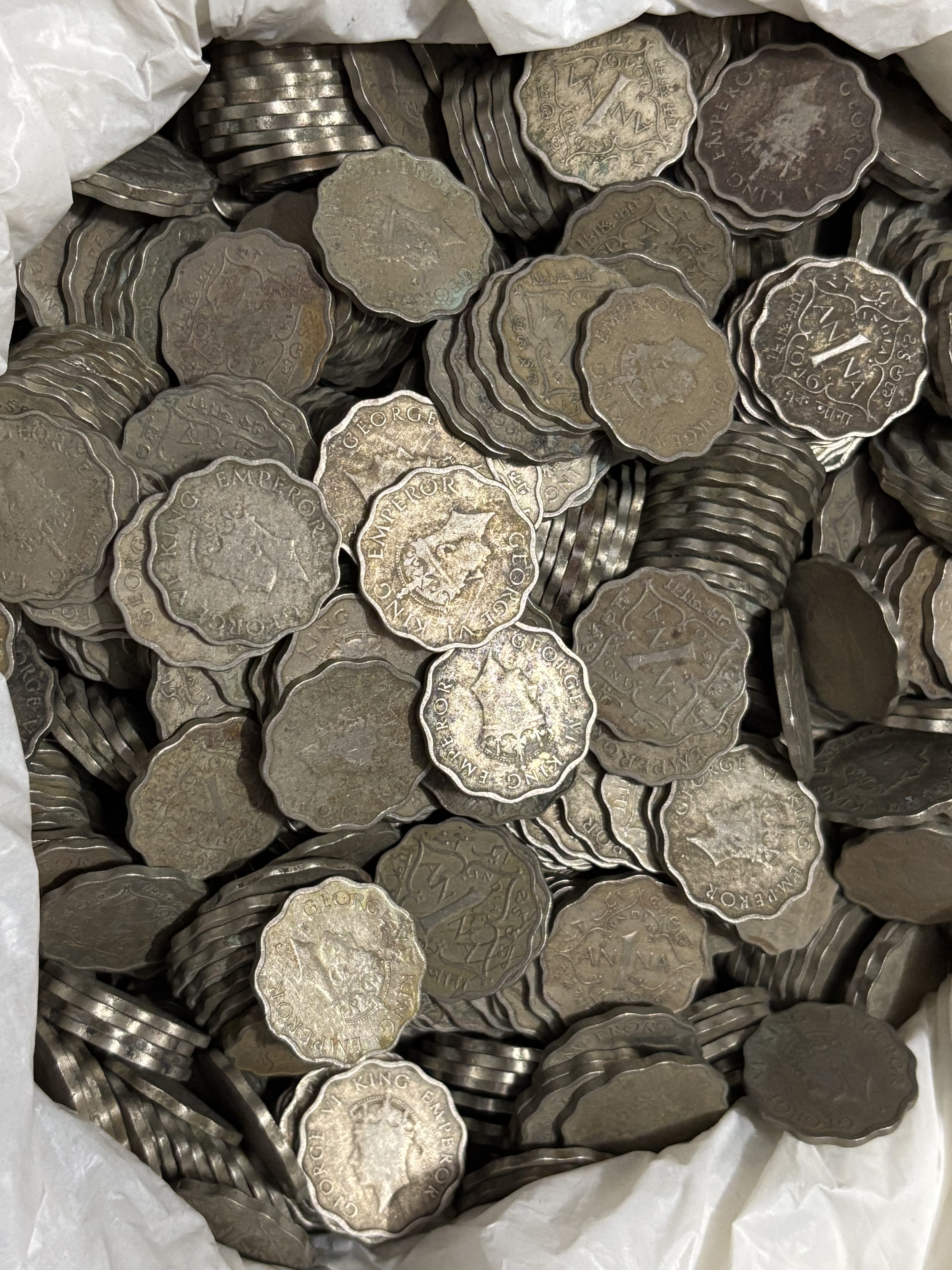 King George VI Copper Nickel One Anna 100 Coins Lot