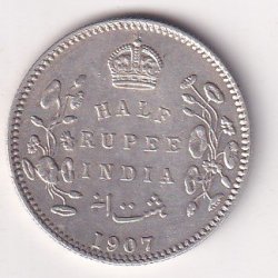 India - British  ½ Rupee 1907 - Edward VII Rare Silver High Graded Coin #V-83