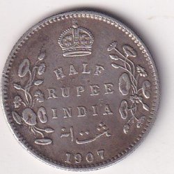 India - British  ½ Rupee 1907 - Edward VII Rare Silver Coin #V-84