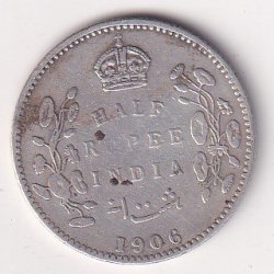 India - British ½ Rupee 1906 - Edward VII Rare Silver Coin #V-85