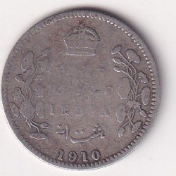 India - British  ½ Rupee 1910 - Edward VII Rare Silver Coin #V-89