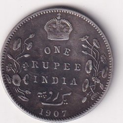 British-India 1 Rupee 1907 - Edward VII Rare Silver Coin #V-113