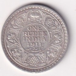British-India 1 Rupee 1911- George V Calcutta Mint Rare Silver Coin #V-101