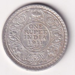 British-India 1 Rupee 1911- George V Calcutta Mint Rare Silver Coin #V-102