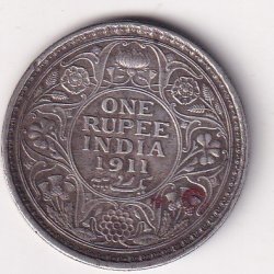 British-India 1 Rupee 1911- George V Calcutta Mint Rare Silver Coin #V-103