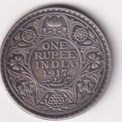 British-India 1 Rupee 1917 - George V Bombay Mint Rare Silver Coin #V-110