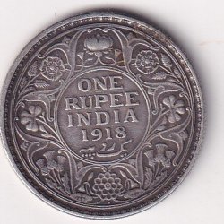 British-India 1 Rupee 1918 - George V Bombay Mint Rare Silver Coin #V-111
