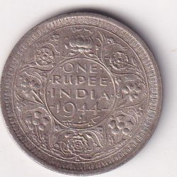 British-India 1 Rupee 1944 - George VI Rare Lahore Mint Silver Coin #V-179