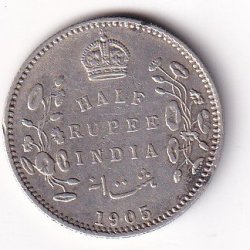 British India ½ Rupee 1905 Edward VII Rare Coin