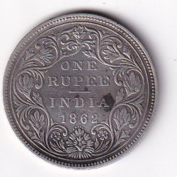 British India 1 Rupee 1862 Victoria (4 dot) Silver Coin #141