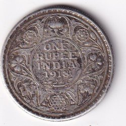 British India 1 Rupee 1918 George V Silver Coin #V-145