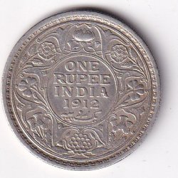 British India 1 Rupee 1912 George V Silver Coin #V-158