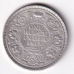 British India 1 Rupee 1913 George V Silver Coin #V-162