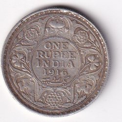 British India 1 Rupee 1916 George V Silver Coin #V-163
