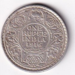 British India 1 Rupee 1916 George V Silver Coin #V-165