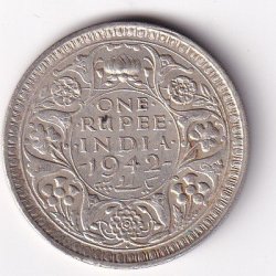 British India 1 Rupee 1942 George VI Silver Coin #V-170