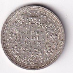 British India 1 Rupee 1945 George VI Silver Coin #V-180