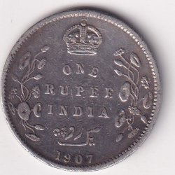 British-India 1 Rupee 1907 - Edward VII Rare Silver Coin #V-225