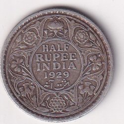 British - India  ½ Rupee 1929 - George V Rare Silver coin #V-232