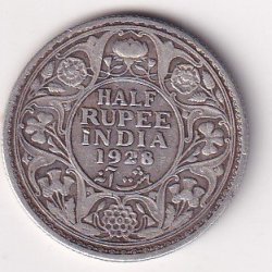 British - India  ½ Rupee 1928 - George V Rare Silver coin #V-232