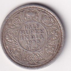 British - India  ½ Rupee 1933 - George V Rare Silver coin #V-234