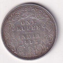 British-India 1 Rupee 1892 - Victoria Rare Silver Coin #V-220