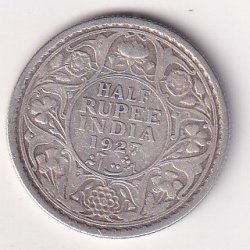 British-India  ½ Rupee 1927 - George V Rare Silver Coin #V-249