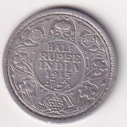 British-India  ½ Rupee 1915- George V Rare Silver Coin #V-250