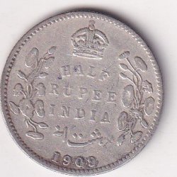 British-India ½ Rupee 1909 - Edward VII Rare Silver Coin #V-265