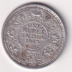 India - British 1 Rupee 1913 - George V RARE SILVER COIN #V-392