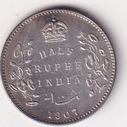 India - British ½ Rupee 1907 - Edward VII Rare High Grade Silver Coin #V-417