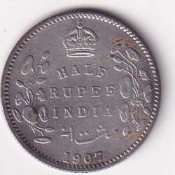 India - British  ½ Rupee 1907 - Edward VII Rare Silver Coin #V-419
