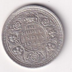 India - British  ½ Rupee 1944 - George VI Rare Silver Coin #V-428