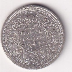 India - British  ½ Rupee 1944 - George VI Rare Silver Coin #V-429