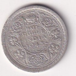 India - British  ½ Rupee 1943 - George VI Rare Silver Coin #V-430
