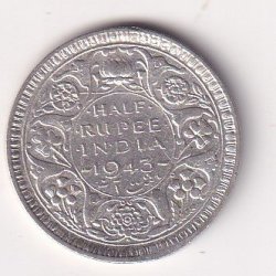India - British  ½ Rupee 1943 - George VI Rare Silver Coin #V-431