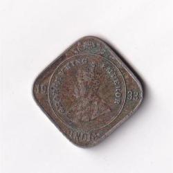 British India Two Anna 1933 George V Rare Date Coin #I-110