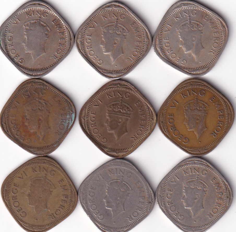 British India 1939-1947 Two Anna George VI Complete Dates 9 PCS Set #I-157