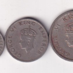 1947 British - India George Six Complete Set ( 3 Coin Set) Rare #I-196