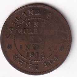 1912 Sailana State British India One Quarter Anna Rare Coin #I-169