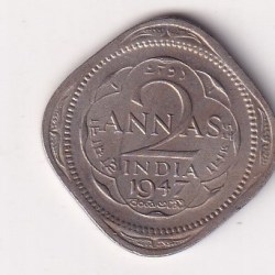 1947 British - India Two Anna (George VI) Rare UNC Coin #I-203