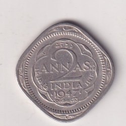 2 Annas 1947 - George VI Rare Coin # I-216