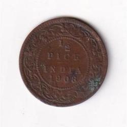 British India ½ Pice 1908 Edward VII Coin #I-190