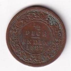 British India ½ Pice 1887 Victoria Rare Coin #I-224