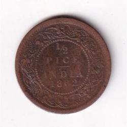 British India ½ Pice 1862 Victoria Rare Coin #I-226