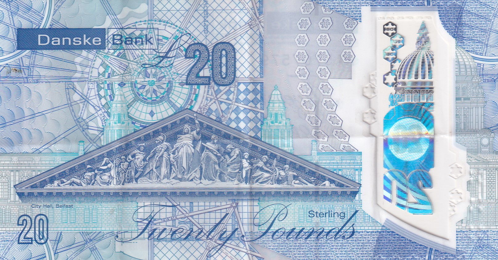 Northern Ireland 20 Pounds Danske Bank rare Polymer note #B-2