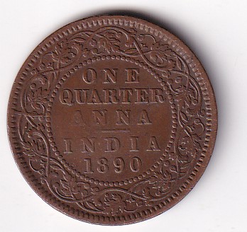 British India 1/4 Anna 1890 Victoria Rare Coin #I-268