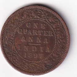 British India One Quarter Anna 1897 Victoria Rare Coin # I-288
