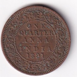 British India ¼ Anna 1891 Victoria Rare Coin # I-289