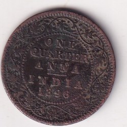 India - British ¼ Anna 1896 - Victoria "Victoria Empress" Rare Coin # D - 8